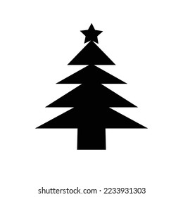 Merry Christmas card, stylized Christmas tree on decorative background. Design elements for holiday cards. Gray color Xmas decorated tree icon. vector illustration
