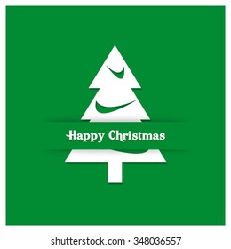Merry Christmas card, stylized Christmas tree on decorative background. Design elements for holiday cards. Green Xmas decorated tree icon. vector illustration