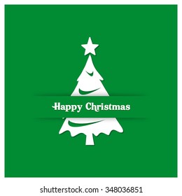 Merry Christmas card, stylized Christmas tree on decorative background. Design elements for holiday cards. Green Xmas decorated tree icon. vector illustration