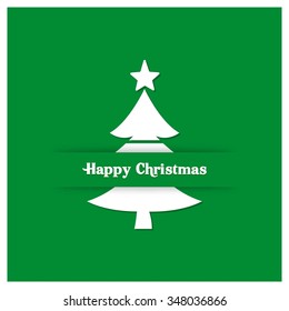 Merry Christmas card, stylized Christmas tree on decorative background. Design elements for holiday cards. Green Xmas decorated tree icon. vector illustration
