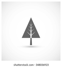 Merry Christmas card, stylized Christmas tree on decorative background. Design elements for holiday cards. Gray Pictogram Xmas decorated tree icon. vector illustration