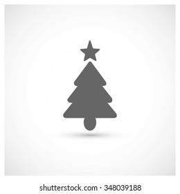 Merry Christmas card, stylized Christmas tree on decorative background. Design elements for holiday cards. Gray color Xmas decorated tree icon. vector illustration