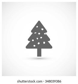 Merry Christmas card, stylized Christmas tree on decorative background. Design elements for holiday cards. Gray color Xmas decorated tree icon. vector illustration
