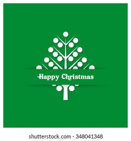 Merry Christmas card, stylized Christmas tree on decorative background. Design elements for holiday cards. Green color Xmas decorated tree icon. vector Greeting Card illustration