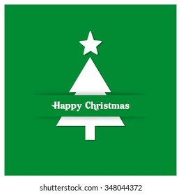 Merry Christmas card, stylized Christmas tree on decorative background. Design elements for holiday cards. Green color Xmas decorated tree icon. vector Greeting Card illustration