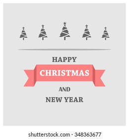 Merry Christmas card, stylized Christmas tree on decorative background. Design elements for holiday cards. Xmas decorated tree icon and website banner template. vector Greeting Card illustration