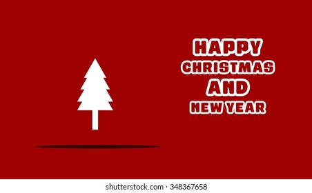 Merry Christmas card, stylized Christmas tree on decorative background. Design elements for holiday cards. Red background Xmas decorated tree icon. vector Greeting Card illustration