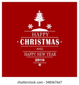 Merry Christmas card, stylized Christmas tree on decorative background. Design elements for holiday cards. Red background Xmas decorated tree icon. vector Greeting Card illustration