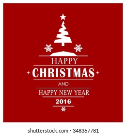 Merry Christmas card, stylized Christmas tree on decorative background. Design elements for holiday cards. Red background Xmas decorated tree icon. vector Greeting Card illustration