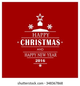 Merry Christmas card, stylized Christmas tree on decorative background. Design elements for holiday cards. Red background Xmas decorated tree icon. vector Greeting Card illustration
