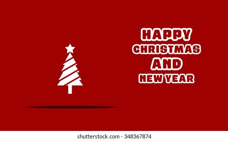 Merry Christmas card, stylized Christmas tree on decorative background. Design elements for holiday cards. Red background Xmas decorated tree icon. vector Greeting Card illustration