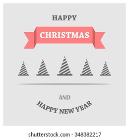 Merry Christmas card, stylized Christmas tree on decorative background. Design elements for holiday cards. Xmas decorated tree icon. vector Greeting Card illustration