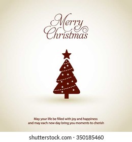 Merry Christmas card, stylized Christmas tree on decorative background. Design elements for holiday cards.  Xmas decorated tree icon. vector Greeting Card illustration