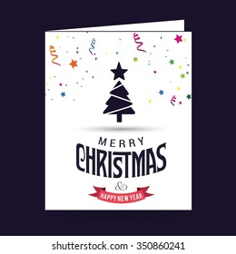Merry Christmas card, stylized Christmas tree on decorative background. Design elements for holiday cards.  Xmas decorated tree icon. vector Greeting Card illustration
