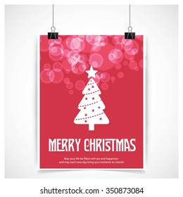 Merry Christmas card, stylized Christmas tree on decorative background. Design elements for holiday cards.  Xmas decorated tree icon. vector Greeting Card illustration