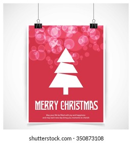 Merry Christmas card, stylized Christmas tree on decorative background. Design elements for holiday cards.  Xmas decorated tree icon. vector Greeting Card illustration