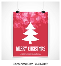 Merry Christmas card, stylized Christmas tree on decorative background. Design elements for holiday cards.  Xmas decorated tree icon. vector Greeting Card illustration