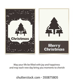 Merry Christmas card, stylized Christmas tree on decorative background. Design elements for holiday cards.  Xmas decorated tree icon. vector Greeting Card illustration
