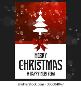 Merry Christmas card, stylized Christmas tree on decorative background. Design elements for holiday cards.  Xmas decorated tree icon. vector Greeting Card illustration
