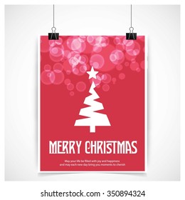 Merry Christmas card, stylized Christmas tree on decorative background. Design elements for holiday cards.  Xmas decorated tree icon. vector Greeting Card illustration

