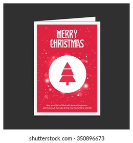 Merry Christmas card, stylized Christmas tree on decorative background. Design elements for holiday cards.  Xmas decorated tree icon. vector Greeting Card illustration
