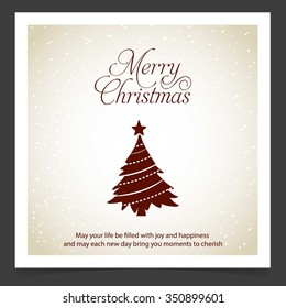 Merry Christmas card, stylized Christmas tree on decorative background. Design elements for holiday cards.  Xmas decorated tree icon. vector Greeting Card illustration