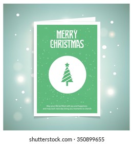 Merry Christmas card, stylized Christmas tree on decorative background. Design elements for holiday cards.  Xmas decorated tree icon. vector Greeting Card illustration