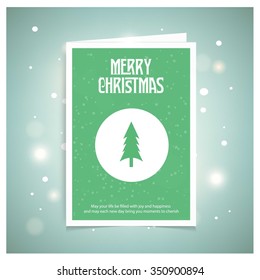 Merry Christmas card, stylized Christmas tree on decorative background. Design elements for holiday cards.  Xmas decorated tree icon. vector Greeting Card illustration