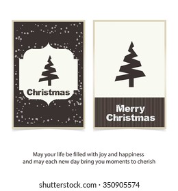 Merry Christmas card, stylized Christmas tree on decorative background. Design elements for holiday cards.  Xmas decorated tree icon. vector Greeting Card illustration