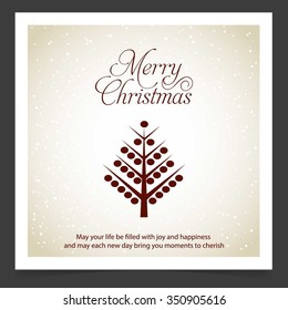 Merry Christmas card, stylized Christmas tree on decorative background. Design elements for holiday cards.  Xmas decorated tree icon. vector Greeting Card illustration