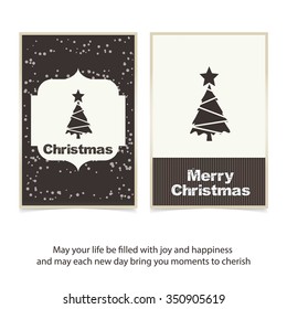 Merry Christmas card, stylized Christmas tree on decorative background. Design elements for holiday cards.  Xmas decorated tree icon. vector Greeting Card illustration