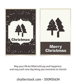 Merry Christmas card, stylized Christmas tree on decorative background. Design elements for holiday cards.  Xmas decorated tree icon. vector Greeting Card illustration