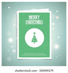 Merry Christmas card, stylized Christmas tree on decorative background. Design elements for holiday cards.  Xmas decorated tree icon. vector Greeting Card illustration
