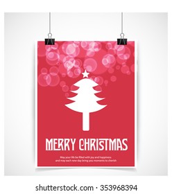 Merry Christmas card, stylized Christmas tree on decorative background. Design elements for holiday cards.  Xmas decorated tree icon. vector Greeting Card illustration