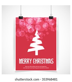Merry Christmas card, stylized Christmas tree on decorative background. Design elements for holiday cards.  Xmas decorated tree icon. vector Greeting Card illustration