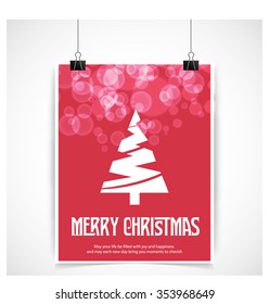 Merry Christmas card, stylized Christmas tree on decorative background. Design elements for holiday cards.  Xmas decorated tree icon. vector Greeting Card illustration