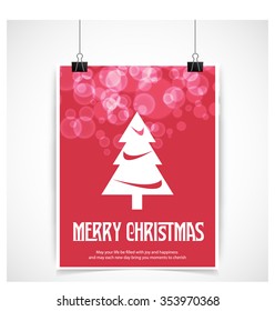 Merry Christmas card, stylized Christmas tree on decorative background. Design elements for holiday cards.  Xmas decorated tree icon. vector Greeting Card illustration