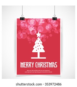 Merry Christmas card, stylized Christmas tree on decorative background. Design elements for holiday cards.  Xmas decorated tree icon. vector Greeting Card illustration
