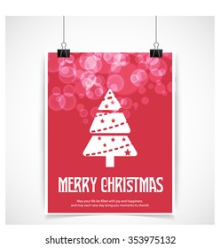 Merry Christmas card, stylized Christmas tree on decorative background. Design elements for holiday cards.  Xmas decorated tree icon. vector Greeting Card illustration