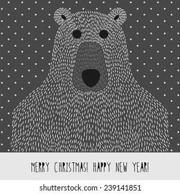 Merry Christmas card. Teddy bear. Vector illustration.