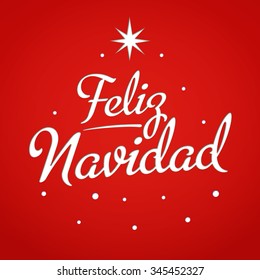 Merry Christmas card template with greetings in spanish. Feliz Navidad. Lettering with star and snow. Vector EPS 10.