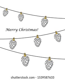 Merry christmas card template with hand drawn toy cone. Winter garland decoration