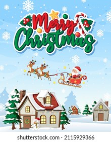 Merry Christmas card template with Santa on sledge illustration