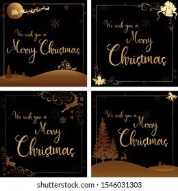 Merry christmas card template set with gold element. Ideal for greeting card, cover, or web design.