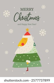Merry Christmas card template with snowman
