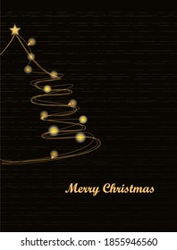 Merry christmas card template with christmas tree silhouette. Vector eps 10