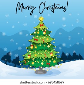 Merry Christmas card template with christmas tree illustration