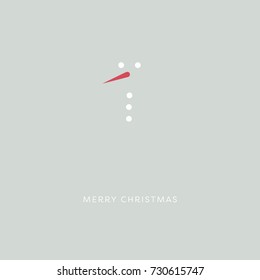 Merry christmas card template vector. Snowman with red carrot nose minimalistic creative symbol. Eps10 vector illustration.