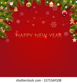 Merry Christmas Card With Christmas Toys With Gradient Mesh, Vector Illustration