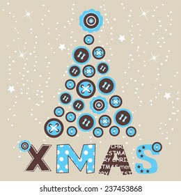 Merry Christmas card Christmas tree with button vector illustration